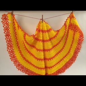 Vintage yellow and orange crocheted shawl